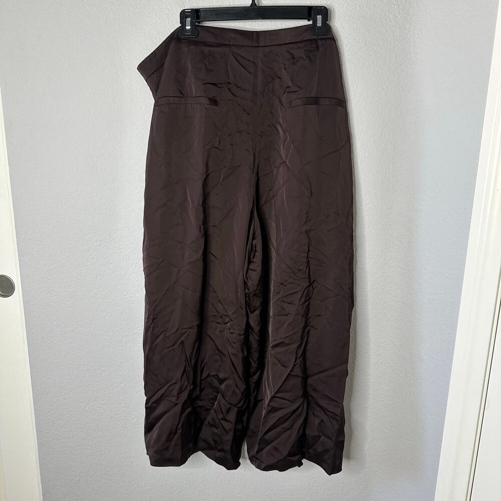 NWT Vince Satin Wide Leg Pants Women's Size 20 Brown Cropped Pleated High Rise - Picture 2 of 7